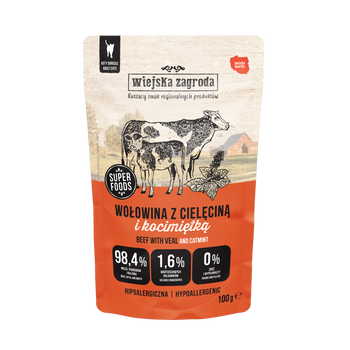 Karma mokra dla kota Wiejska Zagroda Wołowina z cielęciną i kocimiętką (dorosły) 100g