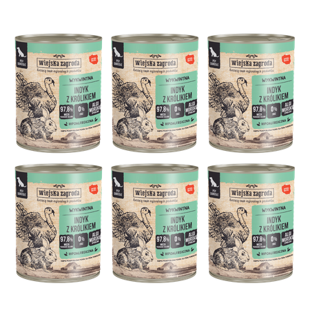 Zestaw Karma mokra dla psa Wiejska Zagroda Indyk z królikiem (dorosły) 800g x 6 szt.