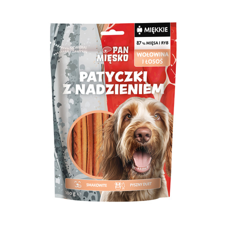 Pan Mięsko Przysmak dla psa miękkie Patyczki z nadzieniem Wołowina i łosoś (dorosły) 100g