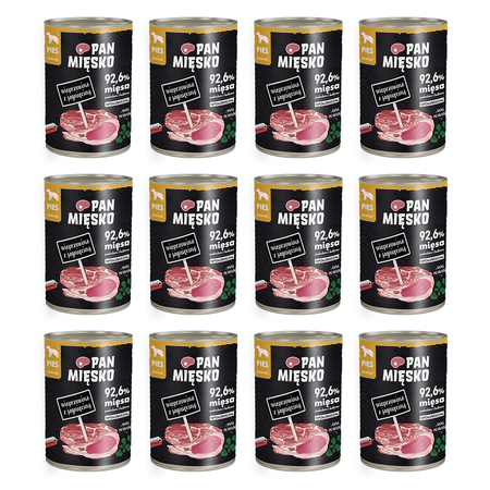 Zestaw Karma mokra dla psa Pan Mięsko Wieprzowina z jagnięciną 400 g x 12 szt.
