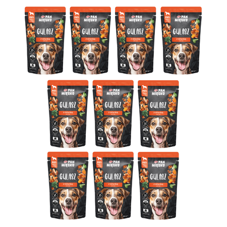 Zestaw Karma mokra dla psa Pan Mięsko Gulasz Indyk z cielęciną (dorosły) 150g x 10 szt.