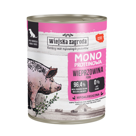 Karma mokra dla psa Wiejska Zagroda Wieprzowina monoproteinowa 800 g 