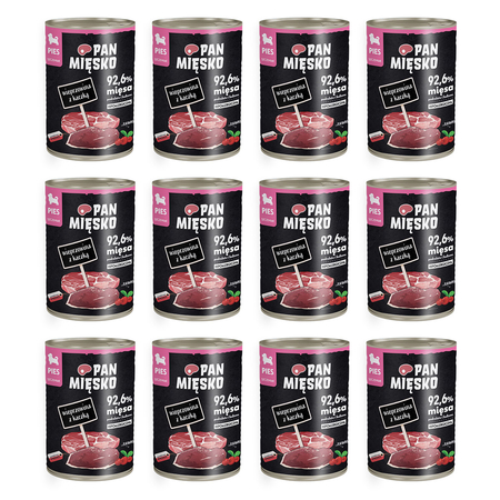 Zestaw Karma mokra dla psa Pan Mięsko Wieprzowina z kaczką 400 g (szczeniak) x 12 szt.