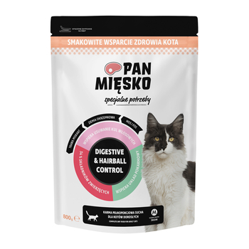 Karma sucha dla kota Pan Mięsko Specjalne potrzeby Digestive & Haiball Control - Indyk z łososiem (dorosły) chrupki M 800 g