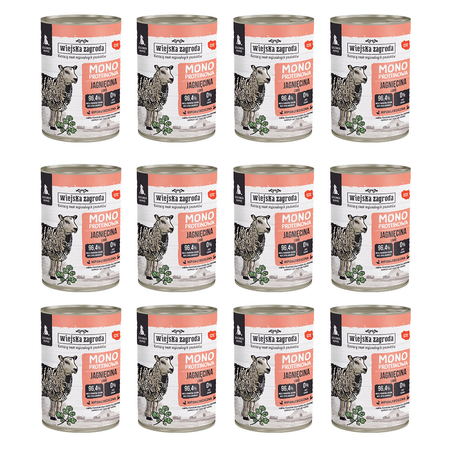 Zestaw Karma mokra dla psa Wiejska Zagroda Jagnięcina monoproteinowa (szczeniak) 400 g x 12 szt.