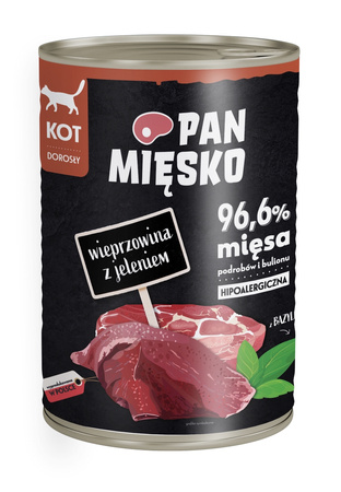 Pan Mięsko Karma mokra dla kota Wieprzowina z jeleniem (dorosły) 400g (12 szt/op) POŚREDNI EAN