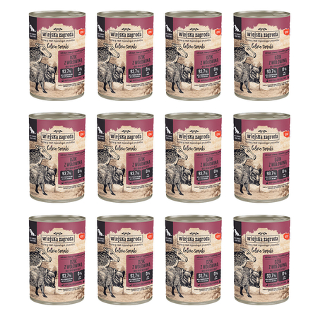 Zestaw Karma mokra dla psa Wiejska Zagroda Dzik z wołowiną Leśne Smaki 400 g x 12 szt.