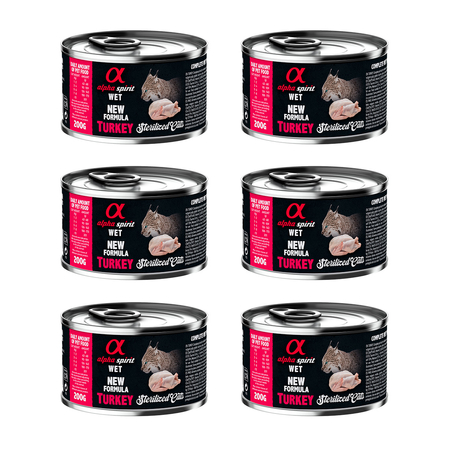 Zestaw Karma mokra dla kota Alpha Spirit Sterilised Cats Turkey 200 g x 6 szt.