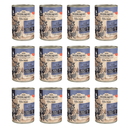 Zestaw Karma mokra dla psa Wiejska Zagroda Leśne Smaki Jeleń z przepiórką 400 g (szczeniak) x 12 szt.