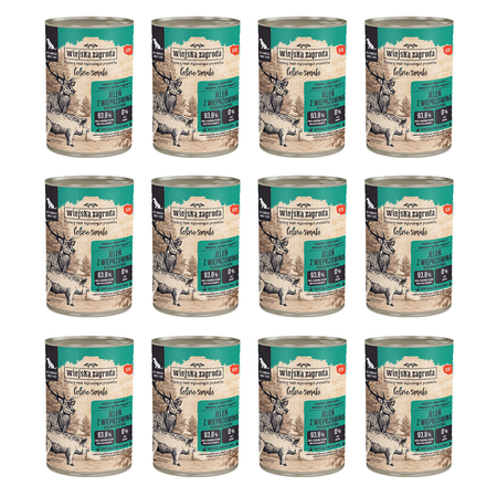 Zestaw Karma mokra dla psa Wiejska Zagroda Jeleń z wieprzowiną Leśne Smaki 400 g x 12 szt.
