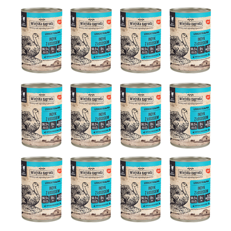 Zestaw Karma mokra dla kota Wiejska Zagroda Indyk z Łososiem 400 g x 12 szt.