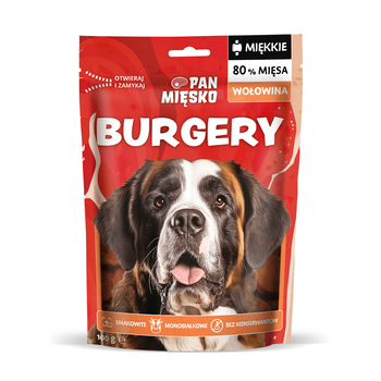 Przysmak dla psa Pan Mięsko miękkie Burgery Wołowina 100g (dorosły)