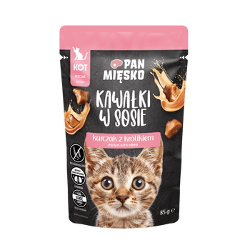 Karma mokra dla kota Pan Mięsko Kawałki w sosie Kurczak z królikiem  (kociak) 85g