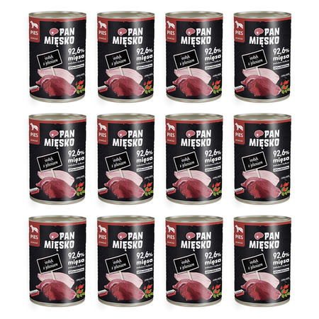 Zestaw Karma mokra dla psa Pan Mięsko Indyk z jeleniem 400 g x 12 szt.