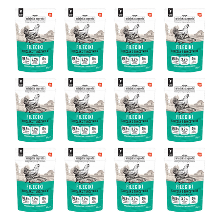 Zestaw Karma mokra dla kota Wiejska Zagroda Fileciki Kurczak z tuńczykiem (dorosły) 85g x 12 szt.