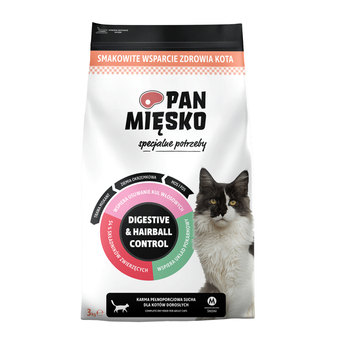 Karma sucha dla kota Pan Mięsko Specjalne potrzeby Digestive & Haiball Control - Indyk z łososiem (dorosły) chrupki M 3 kg