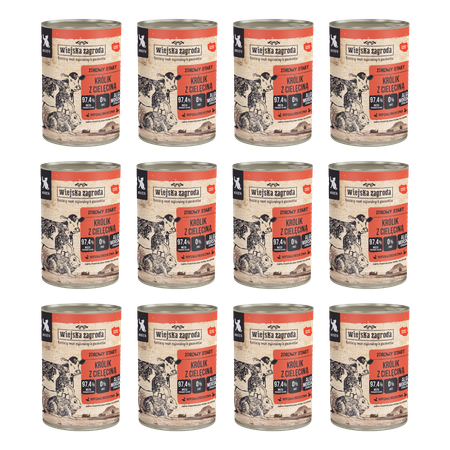 Zestaw Karma mokra dla kota Wiejska Zagroda Królik z cielęciną (kociak) 400g x 12 szt.