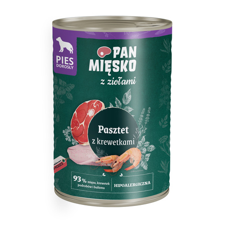 Pan Mięsko z Ziołami Pasztet z krewetkami karma mokra dla psa 400 g
