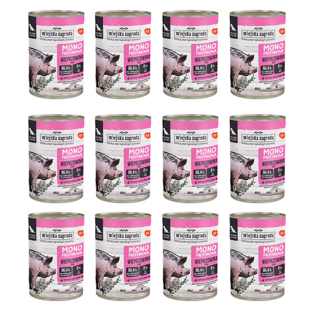 Zestaw Karma mokra dla psa Wiejska Zagroda Wieprzowina monoproteinowa 400 g x 12 szt.