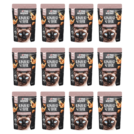 Zestaw Karma mokra dla kota Pan Mięsko Kawałki w sosie Kurczak z przepiórką (dorosły) 85 g x 12 szt.