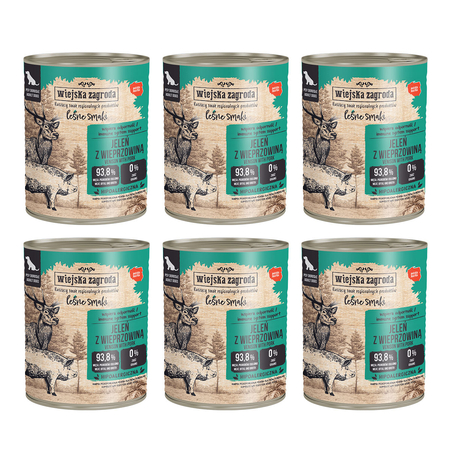 Zestaw Karma mokra dla psa Wiejska Zagroda Jeleń z wieprzowiną Leśne Smaki 800 g x 6 szt.