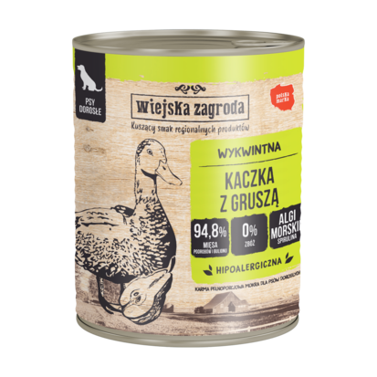 Wiejska Zagroda Karma mokra dla psa Kaczka z gruszką (dorosły) 800g (6 szt/op)
