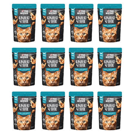 Zestaw Karma mokra dla kota Pan Mięsko Kawałki w sosie Indyk z tuńczykiem (dorosły) 85 g x 12 szt.