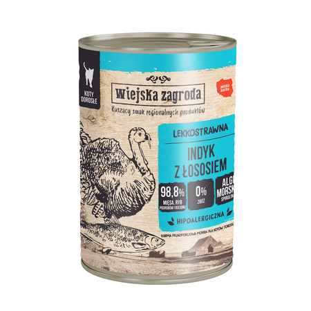 Karma mokra dla kota Wiejska Zagroda Indyk z łososiem 400g