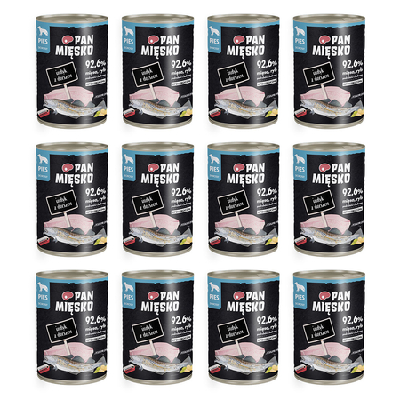 Zestaw Karma mokra dla psa Pan Mięsko Indyk z dorszem 400 g x 12 szt.