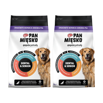 ZESTAW Karma sucha dla psa Pan Mięsko Specjalne potrzeby Dental & Senior (senior) chrupki M 9 kg + 9 kg za 50%