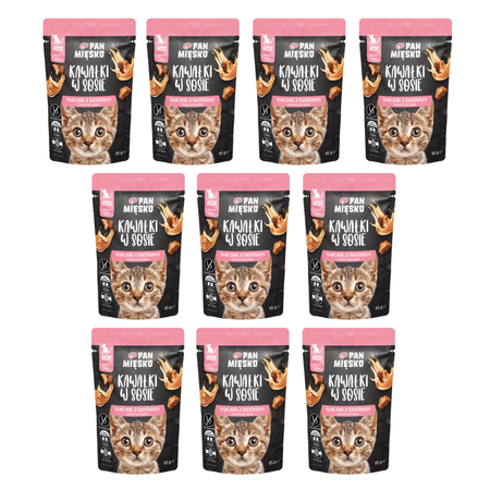 Zestaw Karma mokra dla kota Pan Mięsko Kawałki w sosie Kurczak z królikiem (kociak) 85g x 12 szt.