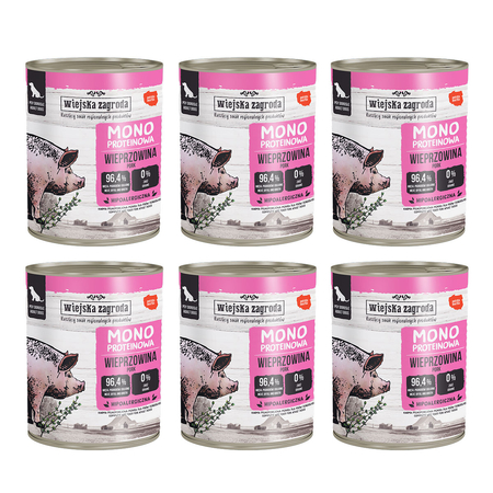 Zestaw Karma mokra dla psa Wiejska Zagroda Wieprzowina monoproteinowa 800 g x 6 szt.