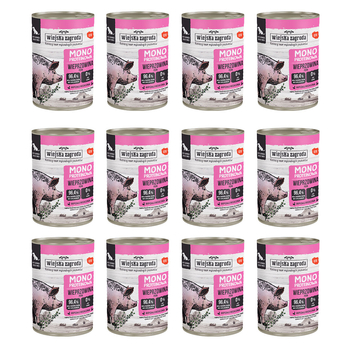 Zestaw Karma mokra dla psa Wiejska Zagroda Wieprzowina monoproteinowa 400 g x 12 szt.
