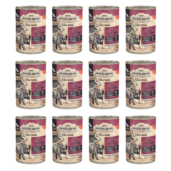 Zestaw Karma mokra dla psa Wiejska Zagroda Dzik z wołowiną Leśne Smaki 400 g x 12 szt.